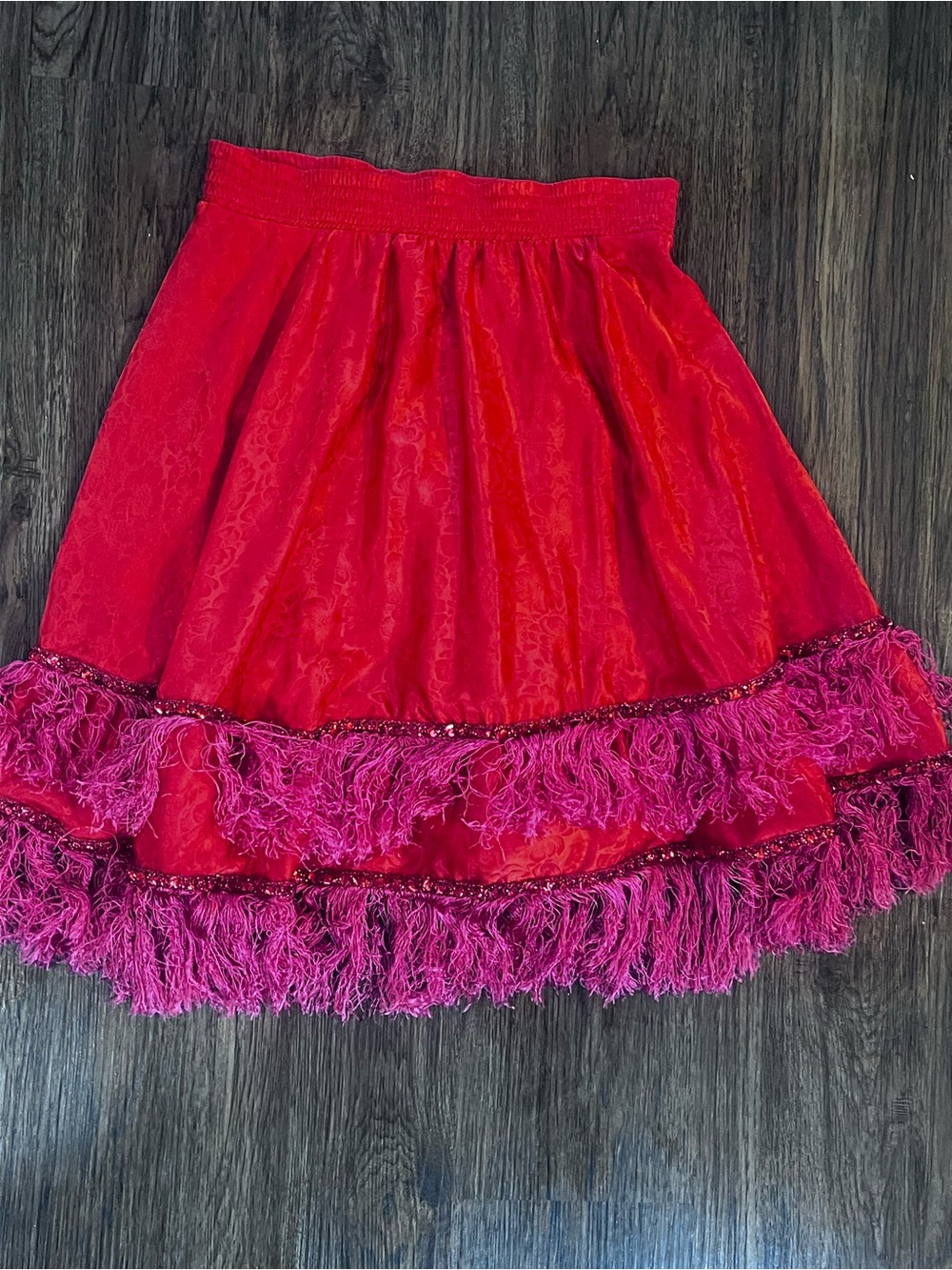 Chateau Red Skirt with Pink Fringe Trim vintage fringe skirt